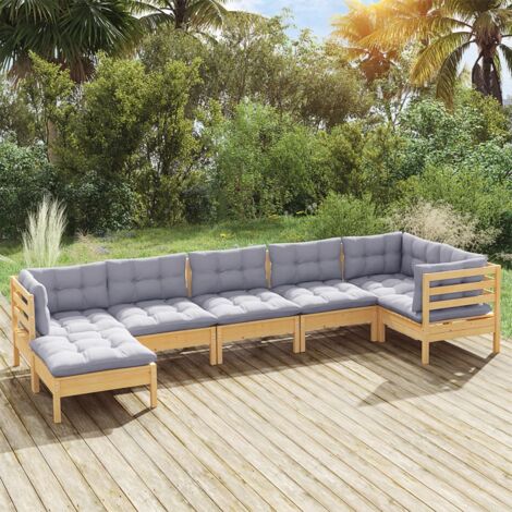 INLIFE Salon de jardin 7 pcs avec coussins gris Bois de pin solide (1/5)