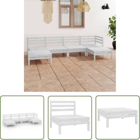 INLIFE Salon de jardin 6 pcs Blanc Bois de pin massif (1/5)