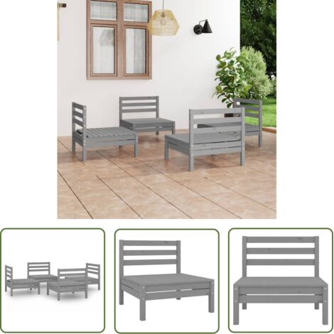 INLIFE Salon de jardin 4 pcs Gris Bois de pin massif (1/5)