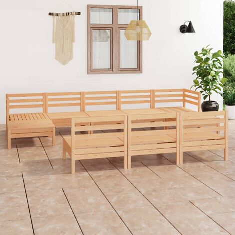INLIFE Salon de jardin 10 pcs Bois de pin massif (1/5)