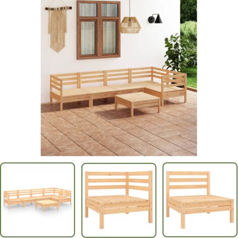 The Living Store Salon de jardin 6 pcs Bois de pin massif - Salon De Jardin - Meuble De Jardin - Ensemble De Canapés - Meubles De Jardin - Bois De Pin (1/5)