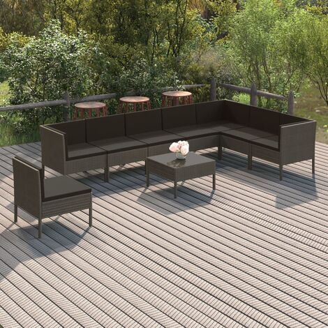 INLIFE Salon de jardin 9 pcs avec coussins Résine tressée Gris (1/5)