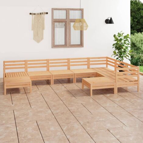 INLIFE Salon de jardin 9 pcs Bois de pin massif (1/5)