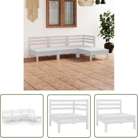 INLIFE Salon de jardin 4 pcs Bois de pin massif Blanc (1/5)
