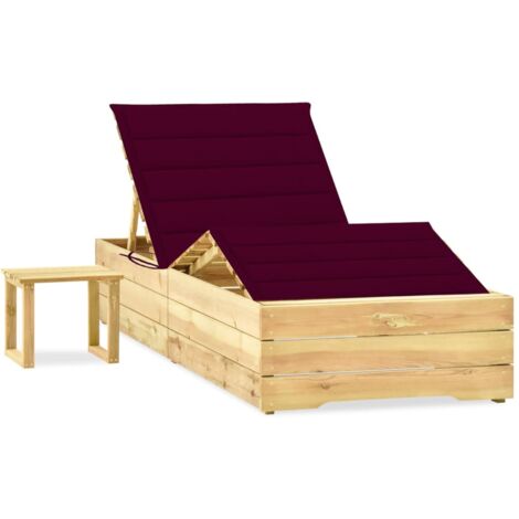 INLIFE Chaise longue de jardin avec table et coussin Pin imprégné (1/5)