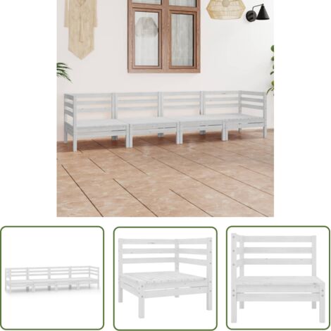 The Living Store Salon de jardin 4 pcs Blanc Bois de pin massif - Salon De Jardin - Mobilier De Jardin - Set De Salon De Jardin - Meubles En Bois - Bois De Pin (1/5)