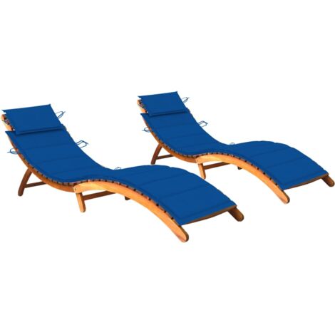 INLIFE Chaises longues 2 pcs avec coussins Bois d'acacia solide (1/5)
