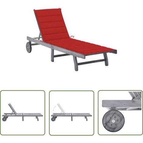 INLIFE Chaise longue de jardin avec coussin Gris Bois d'acacia solide (1/5)