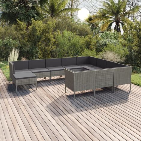INLIFE Salon de jardin 11 pcs avec coussins Résine tressée Gris (1/5)