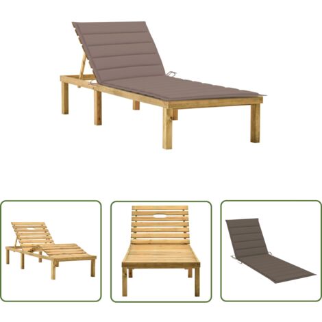 INLIFE Chaise longue avec coussin taupe Bois de pin imprégné