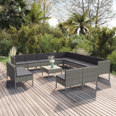 INLIFE Salon de jardin 14 pcs avec coussins Résine tressée Gris (1/5)
