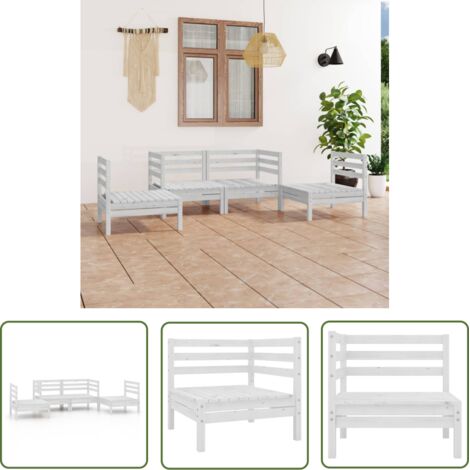 The Living Store Salon de jardin 4 pcs Blanc Bois de pin massif - Salon De Jardin - Mobilier De Jardin - Set De Salon De Jardin - Meubles En Bois - Chaise Longue (1/5)