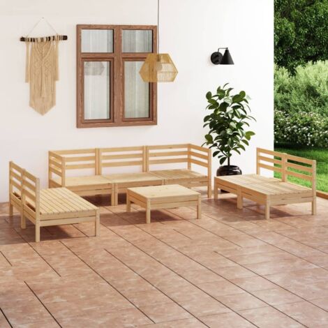 INLIFE Salon de jardin 8 pcs Bois de pin massif (1/5)