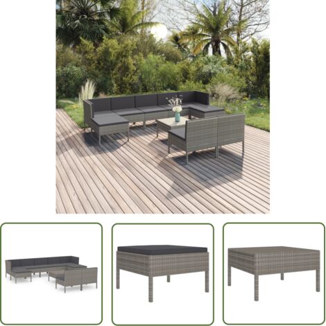 INLIFE Salon de jardin 10 pcs avec coussins Résine tressée Gris (1/5)