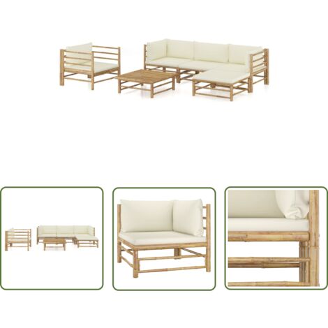 INLIFE Salon de jardin 6 pcs avec coussins blanc crème Bambou (1/5)