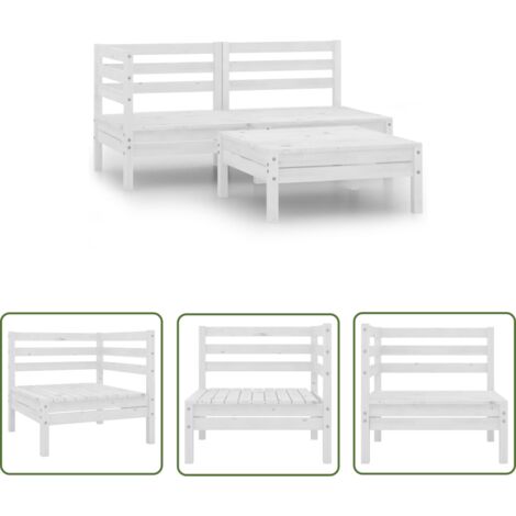 INLIFE Salon de jardin 3 pcs Bois de pin massif Blanc (1/5)