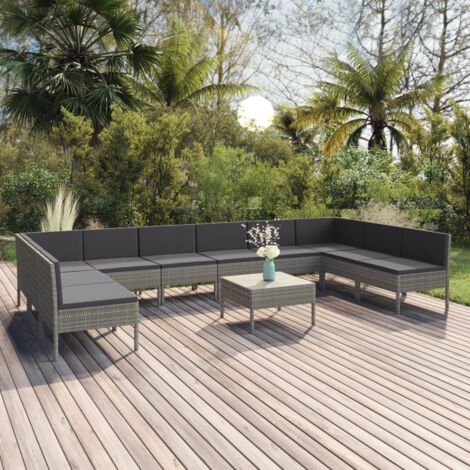 INLIFE Salon de jardin 11 pcs avec coussins Résine tressée Gris (1/5)