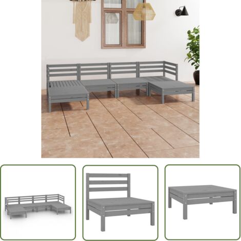 INLIFE Salon de jardin 6 pcs Gris Bois de pin massif (1/5)