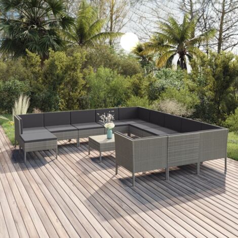 INLIFE Salon de jardin 13 pcs avec coussins Résine tressée Gris (1/5)
