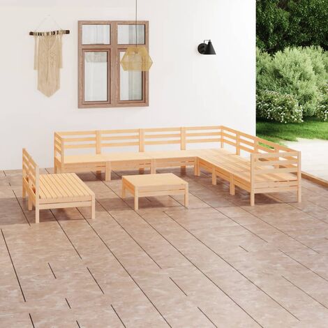 INLIFE Salon de jardin 10 pcs Bois de pin massif (1/5)