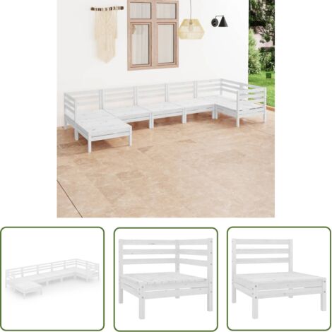 The Living Store Salon de jardin 7 pcs Bois de pin massif Blanc - Salon De Jardin - Ensemble De Salon De Jardin - Mobilier De Jardin - Meuble De Jardin - Bois De Pin (1/5)