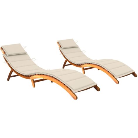 INLIFE Chaises longues 2 pcs avec coussins Bois d'acacia solide (1/5)