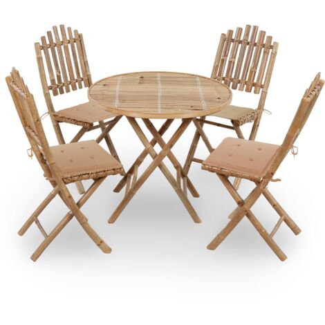 INLIFE Mobilier à dîner d'extérieur pliable 5 pcs avec coussins Bambou (1/5)