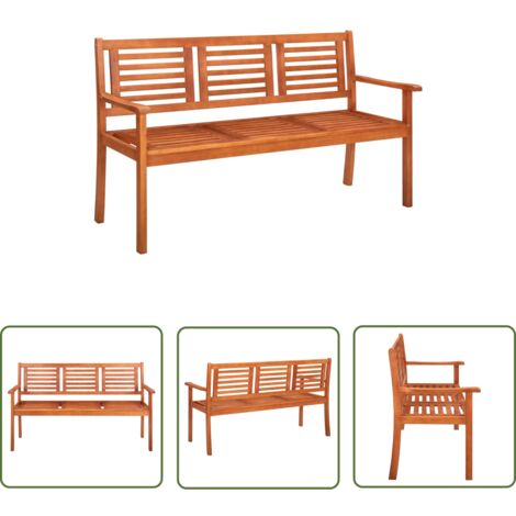INLIFE Banc de jardin 3 places 150 cm Bois d'eucalyptus solide (1/5)