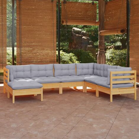 INLIFE Salon de jardin 7 pcs avec coussins gris Bois de pin solide (1/5)