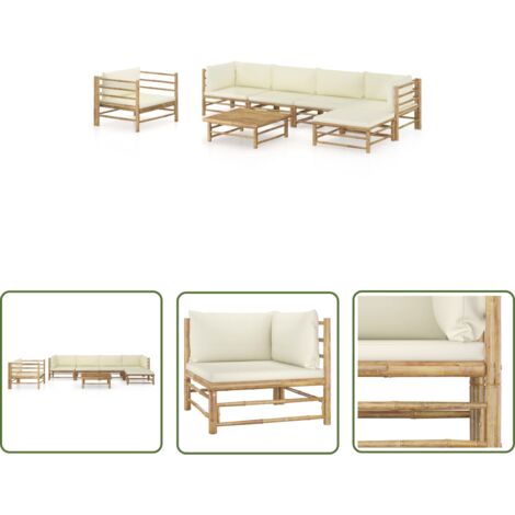 INLIFE Salon de jardin 7 pcs avec coussins blanc crème Bambou (1/5)