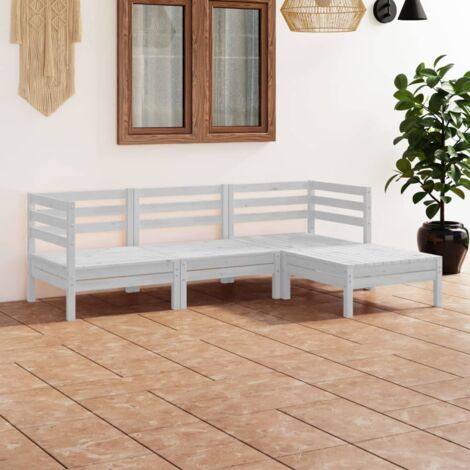 INLIFE Salon de jardin 4 pcs Bois de pin massif Blanc (1/5)