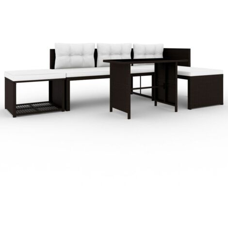 INLIFE Salon de jardin 4 pcs Résine tressée Marron (1/5)