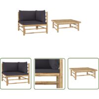 The Living Store Salon de jardin 2 pcs avec coussins gris foncé Bambou - Salon De Jardin - Mobilier De Jardin - Ensemble De Salon - Meubles De Jardin - Bambou