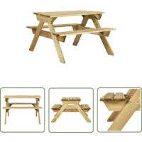The Living Store Table de pique-nique et bancs 110x123x73cm Bois de pin imprégné - Table De Pique-nique - Table En Bois - Mobilier De Jardin - Ensemble Table Banc - Jardin