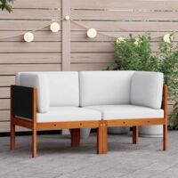 INLIFE Canapés d'angle de jardin 2 pcs avec coussins Bois d'acacia