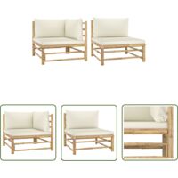The Living Store Salon de jardin 2 pcs avec coussins blanc crème Bambou - Salon De Jardin - Mobilier De Jardin - Set De Salon - Meubles De Jardin - Bambou