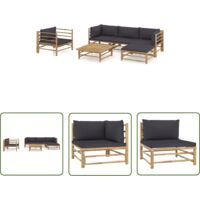 The Living Store Salon de jardin 6 pcs avec coussins gris foncé bambou - Salon De Jardin - Mobilier De Jardin - Set De Salon - Meubles De Jardin - Bambou