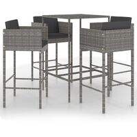 INLIFE Ensemble de bar de jardin 5 pcs et coussins Résine tressée Gris
