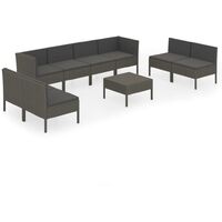 INLIFE Salon de jardin 9 pcs avec coussins Résine tressée Gris