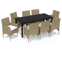 INLIFE Meubles à dîner de jardin et coussins 9 pcs Poly rotin Beige