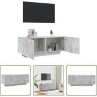 INLIFE Meuble TV Gris béton 100x35x40 cm Aggloméré