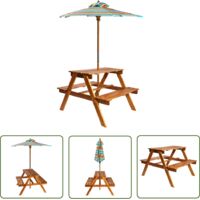 The Living Store Table à pique-nique et parasol enfants 79x90x60cm Acacia solide - Table À Pique-nique Enfant - Mobilier De Jardin Enfant - Jeux D'extérieur - Parasol Enfant - Acacia Massif