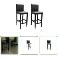 The Living Store Tabourets de bar lot de 2 noir similicuir - Tabouret De Bar - Tabourets De Bar - Chaise Haute - Mobilier De Cuisine - Décoration Intérieure