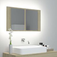 INLIFE Armoire de salle de bain à miroir à LED Chêne sonoma 80x12x45cm