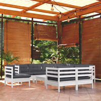 INLIFE Salon de jardin 10 pcs avec coussins Blanc Bois de pin solide