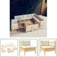 INLIFE Salon de jardin 13 pcs avec coussins crème Bois de pin solide