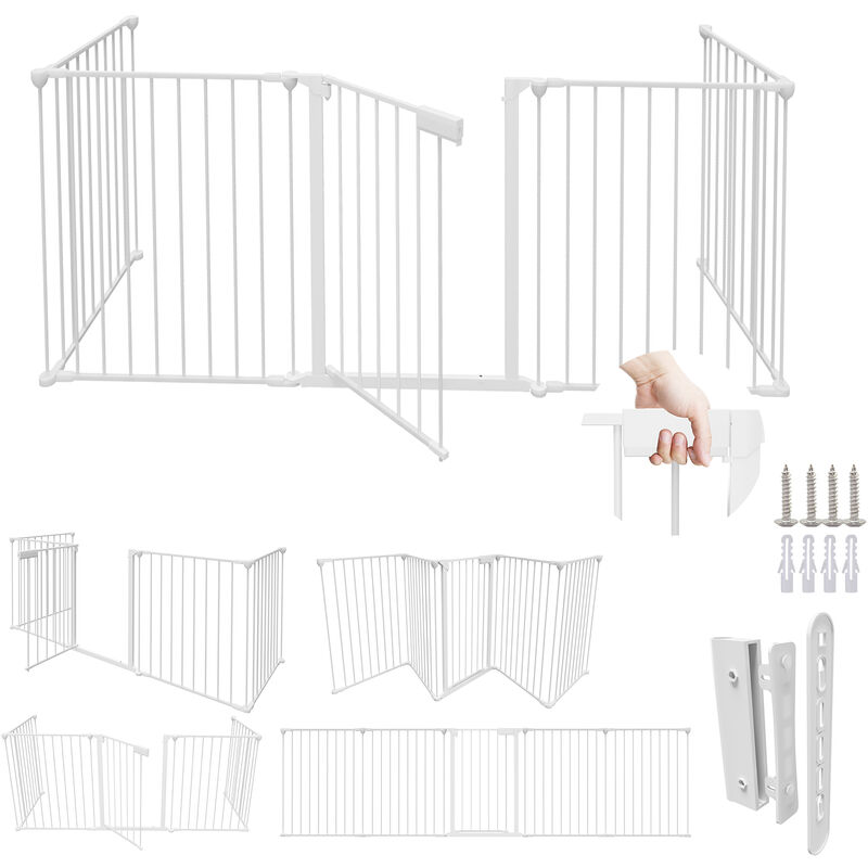 VINGO Barrière de sécurité Cheminée XL 310cm Pare-feu Sécurité Enfant  Fixation murale 5 Éléments acier，Blanc