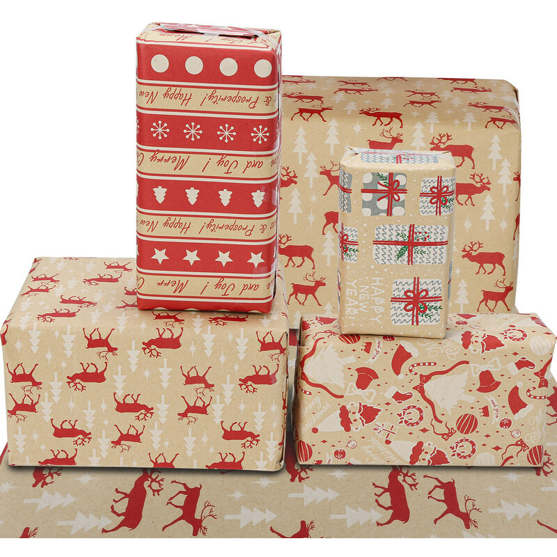 SWANEW Papier cadeau 24 rouleaux 50 x 70 cm Rouleau cadeau papier de Noël  Motif bronzant
