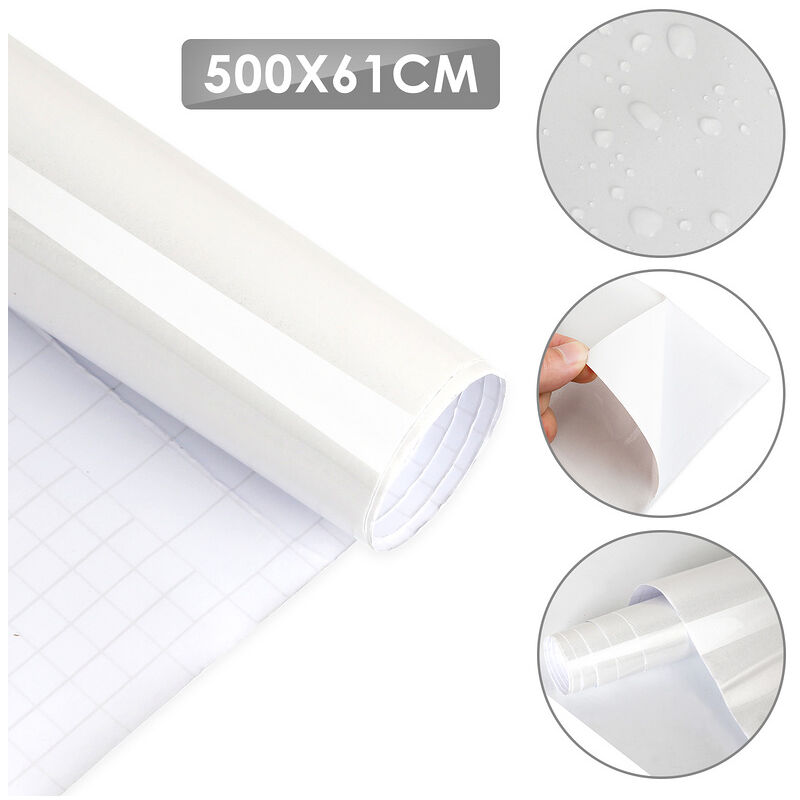 Papier adhésif Film adhésif décoratif pour Meuble PVC Brillant Imperméable  Papier Peint autocollant Blanc 500x61cm