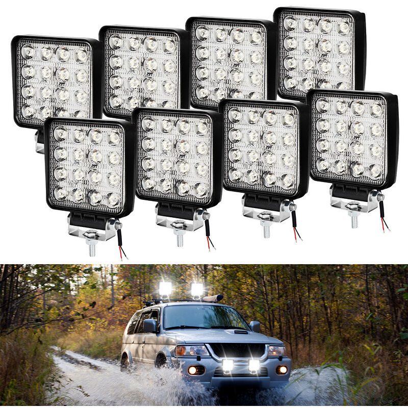 VINGO 4PCS Phare de Travail LED 48W LED Phare Travail Projecteur FeuPCS  Antibrouillard pour Voiture Camion UTV SUV Offroad Tracteur Bateau